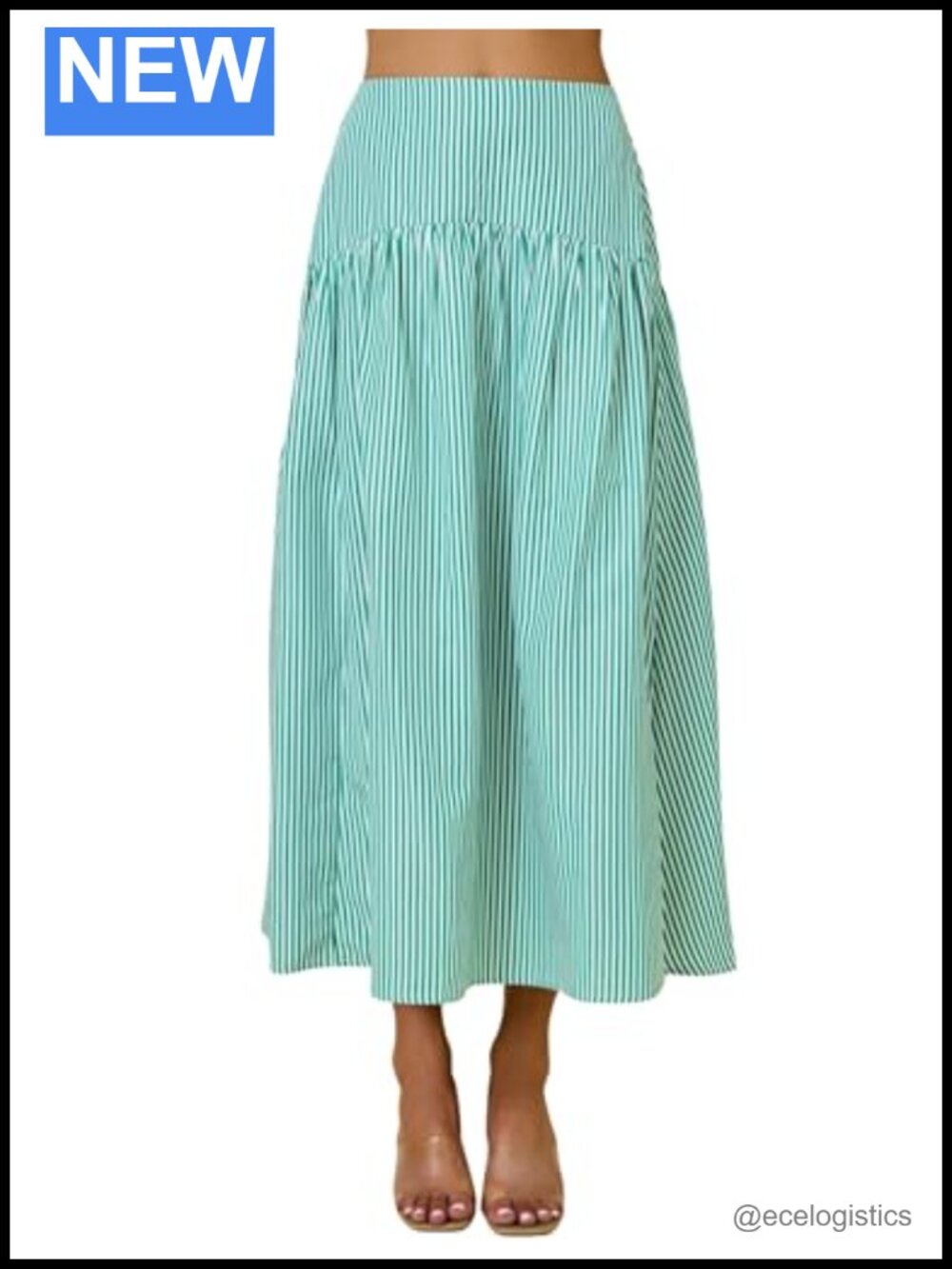 Striped Flared Maxi Skirt High Waist Smocked Back A-Line Summer Beach Vacation